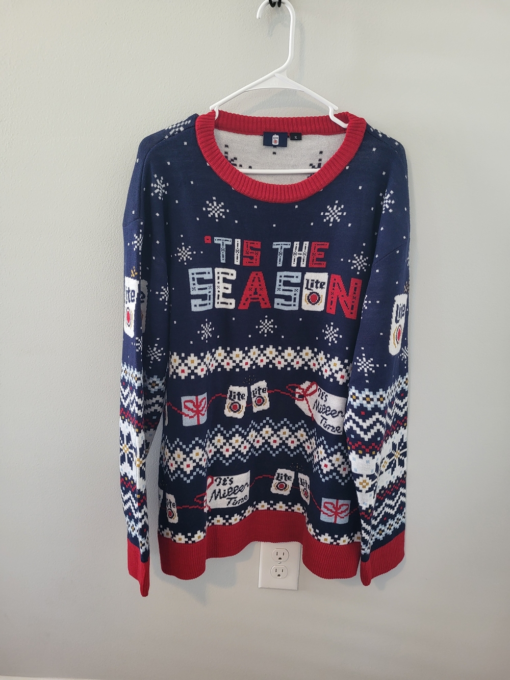 Men's Navy 'Tis The Season Crewneck Sweater with Red Trim